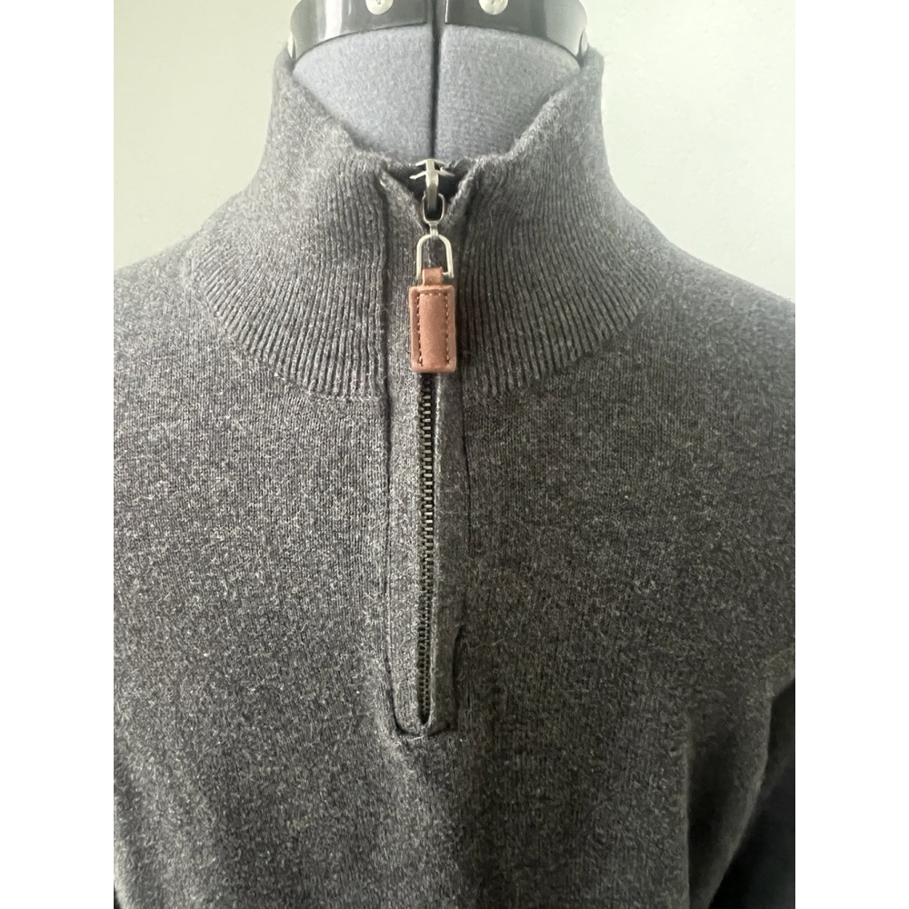 Lachlan British Inspired 100% Cotton Half Zip Sweater Men’s M Gray Maroon Collar